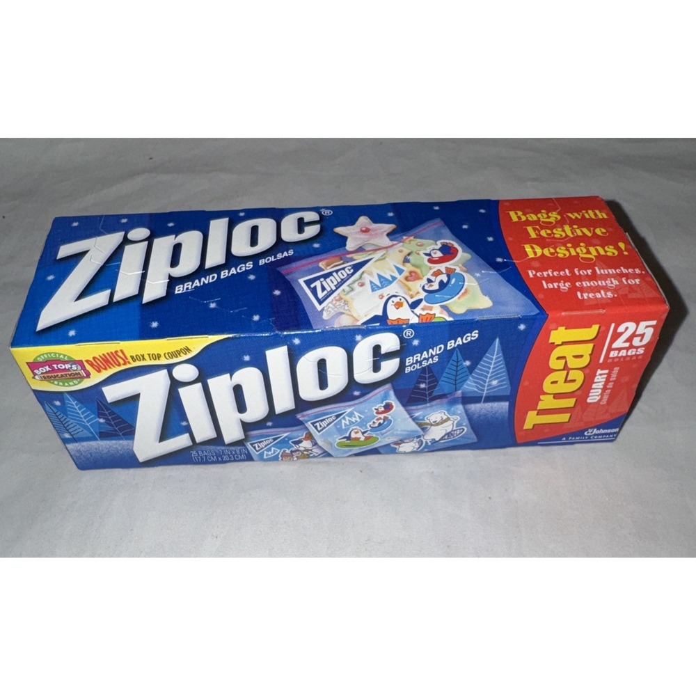 Vintage Ziploc Brand Bags For The Holiday 25 Count Quart Size Christmas  Designs